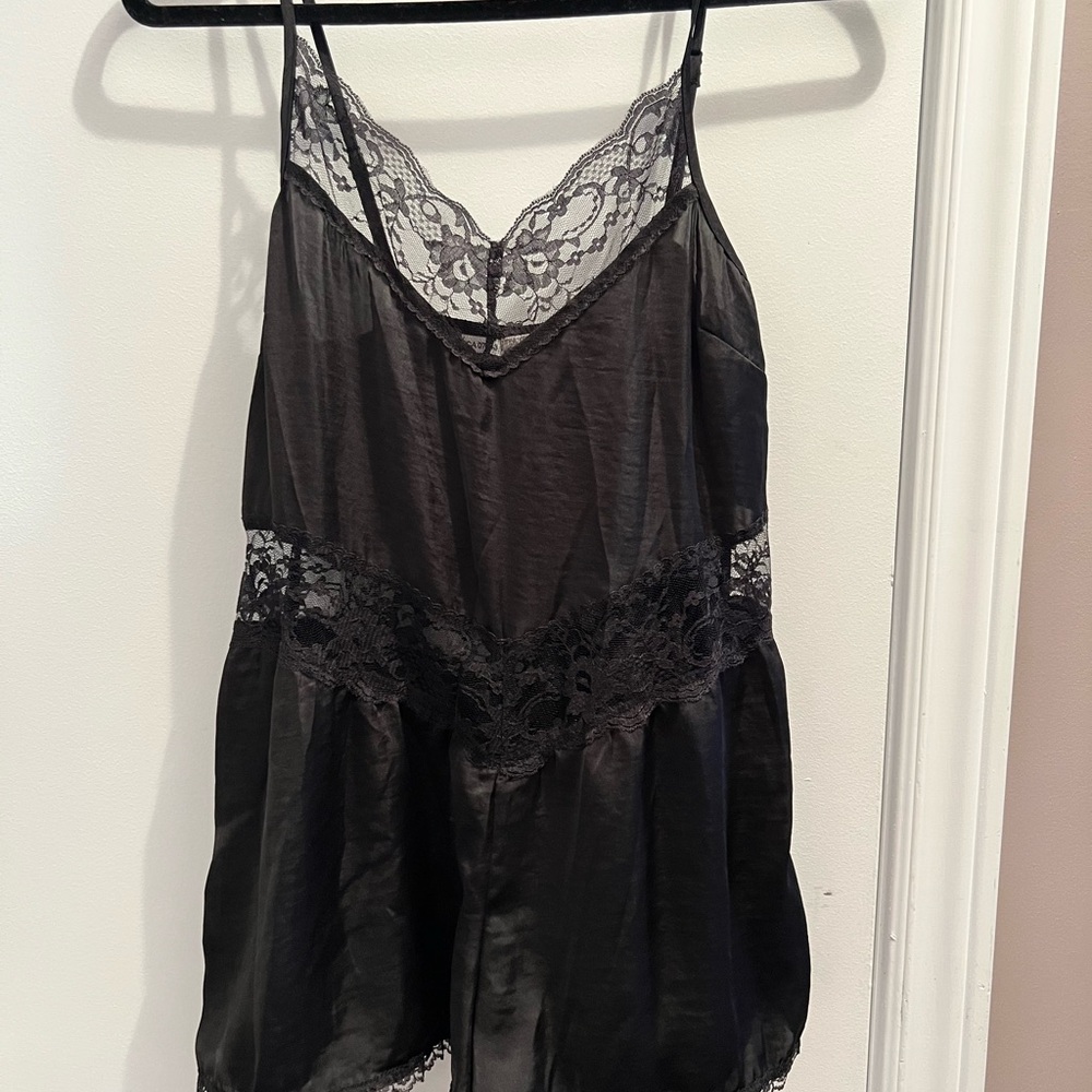 Band of Gypsies Black Satin Lace Romper